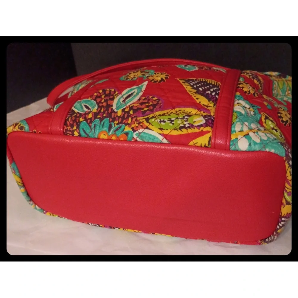 Vera Bradley Tote Bag Women Large Red Multi Floral Quilted Shoulder Handbag